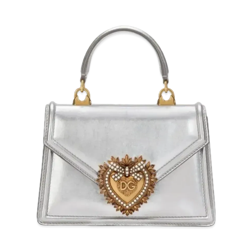 Dolce&Gabbana Devotion Bag Small Moldore Papa Leather "Silver"