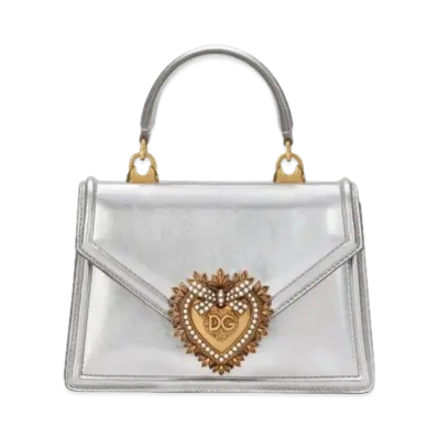 Dolce&Gabbana Devotion Bag Small Moldore Papa Leather "Silver"