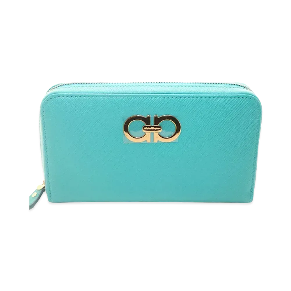 Salvatore Ferragamo Gancini Leather Zip Around Wallet "Light Green"