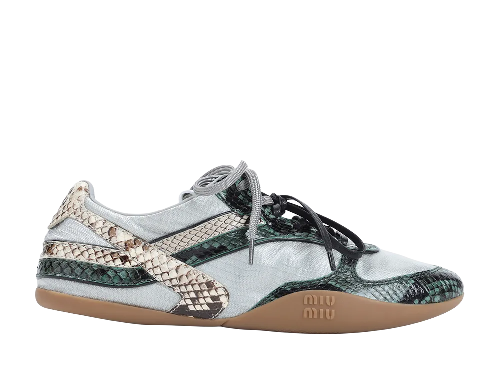 MIU MIU Women's Gymnasium Technical Fabric And Python-Print Ayers Leather Sneakers "Multicolor"