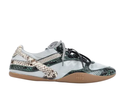 MIU MIU Women's Gymnasium Technical Fabric And Python-Print Ayers Leather Sneakers "Multicolor"
