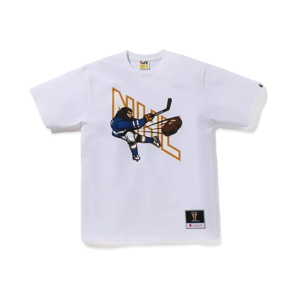 A BATHING APE x Mitchell & Ness x NHL Hockey Graphic Tee "White"