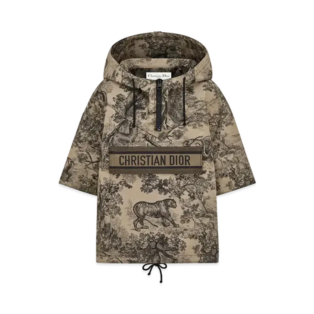 Dior Women's Toile De Jouy Motif Half Sleeved Hooded Anorak Technical Taffeta Jacquard "Hazelnut"
