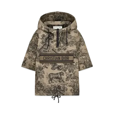 Dior Women's Toile De Jouy Motif Half Sleeved Hooded Anorak Technical Taffeta Jacquard "Hazelnut"