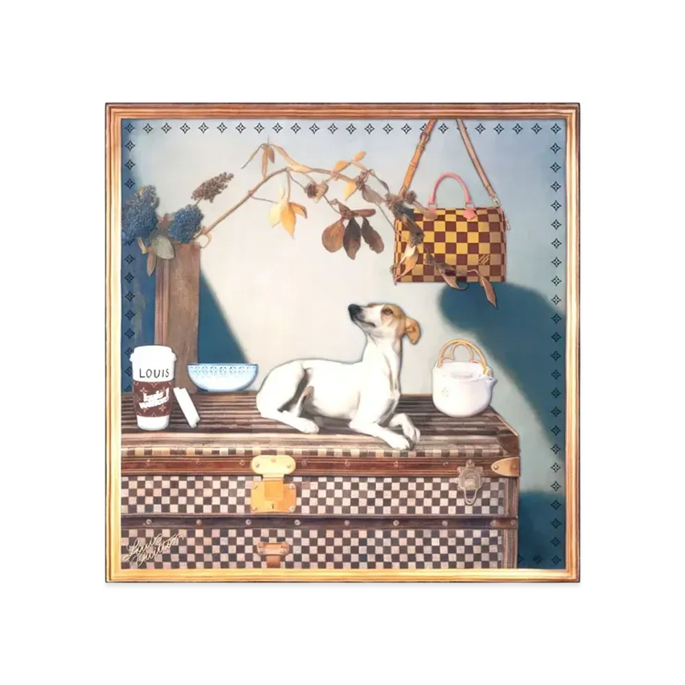 Louis Vuitton Elegant Scene of a Dog Silk Square "Beige"