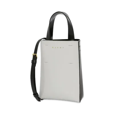 Marni White And Black Polished Leather Nano Museo Tote Bag "Black"