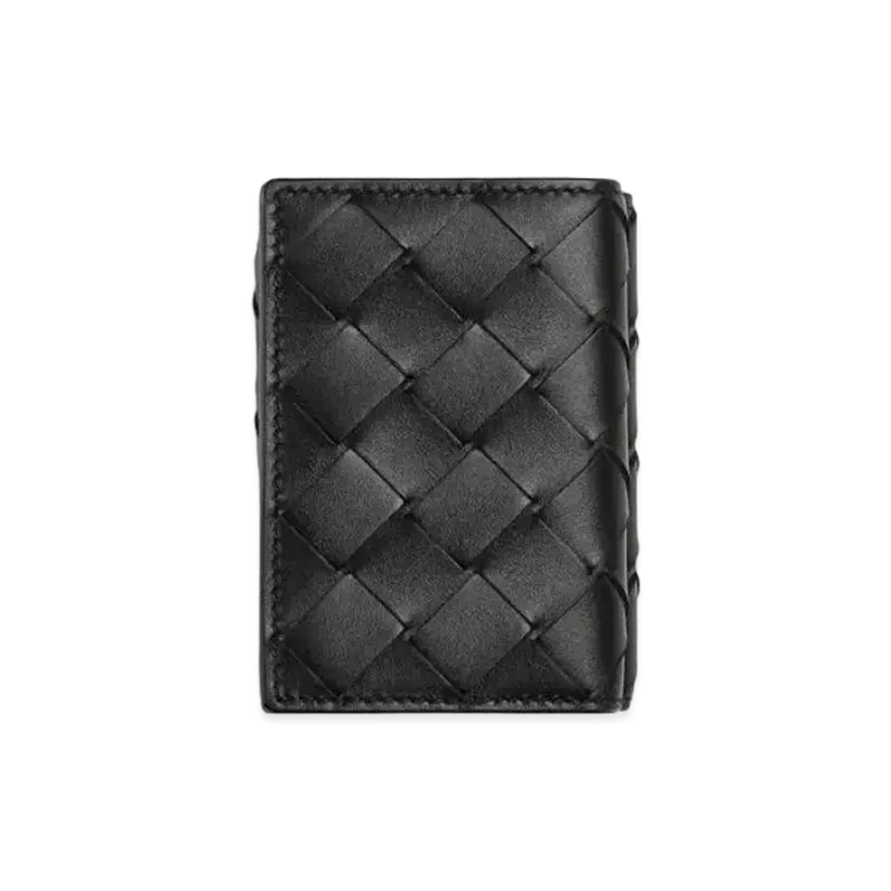 Bottega Veneta Intrecciato Calfskin Tiny Trifold Wallet "Black/Glass"