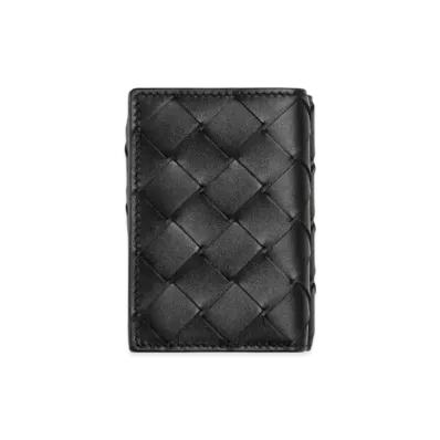 Bottega Veneta Intrecciato Calfskin Tiny Trifold Wallet "Black/Glass"