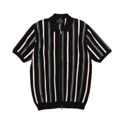 BEAMS Zip Knit Polo Stripe "Black"