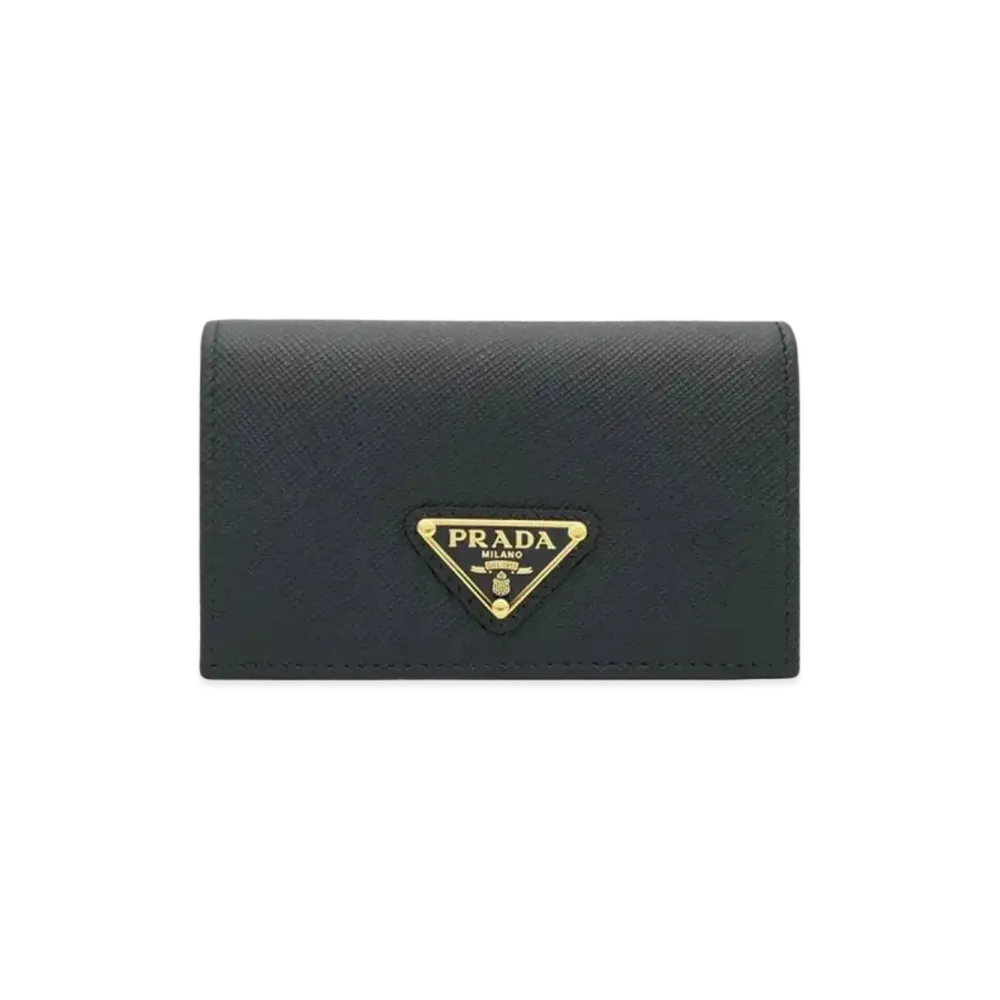 PRADA Saffiano Leather Triangle Logo Card Holder "Black"