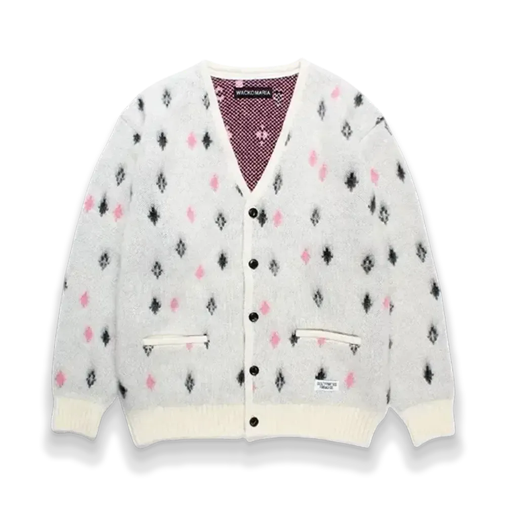 WACKO MARIA Diamond Heavy Mohair Knit Cardigan "White"