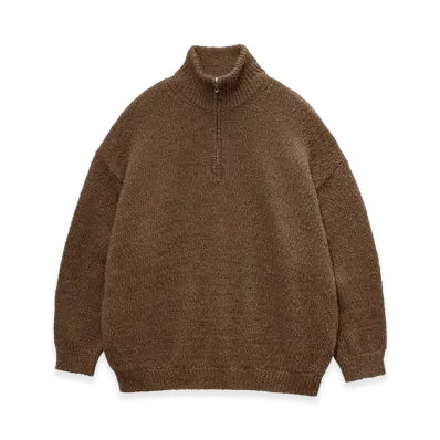 Graphpaper Cotton Wool Slub Oversized Half Zip Knit "Brown"