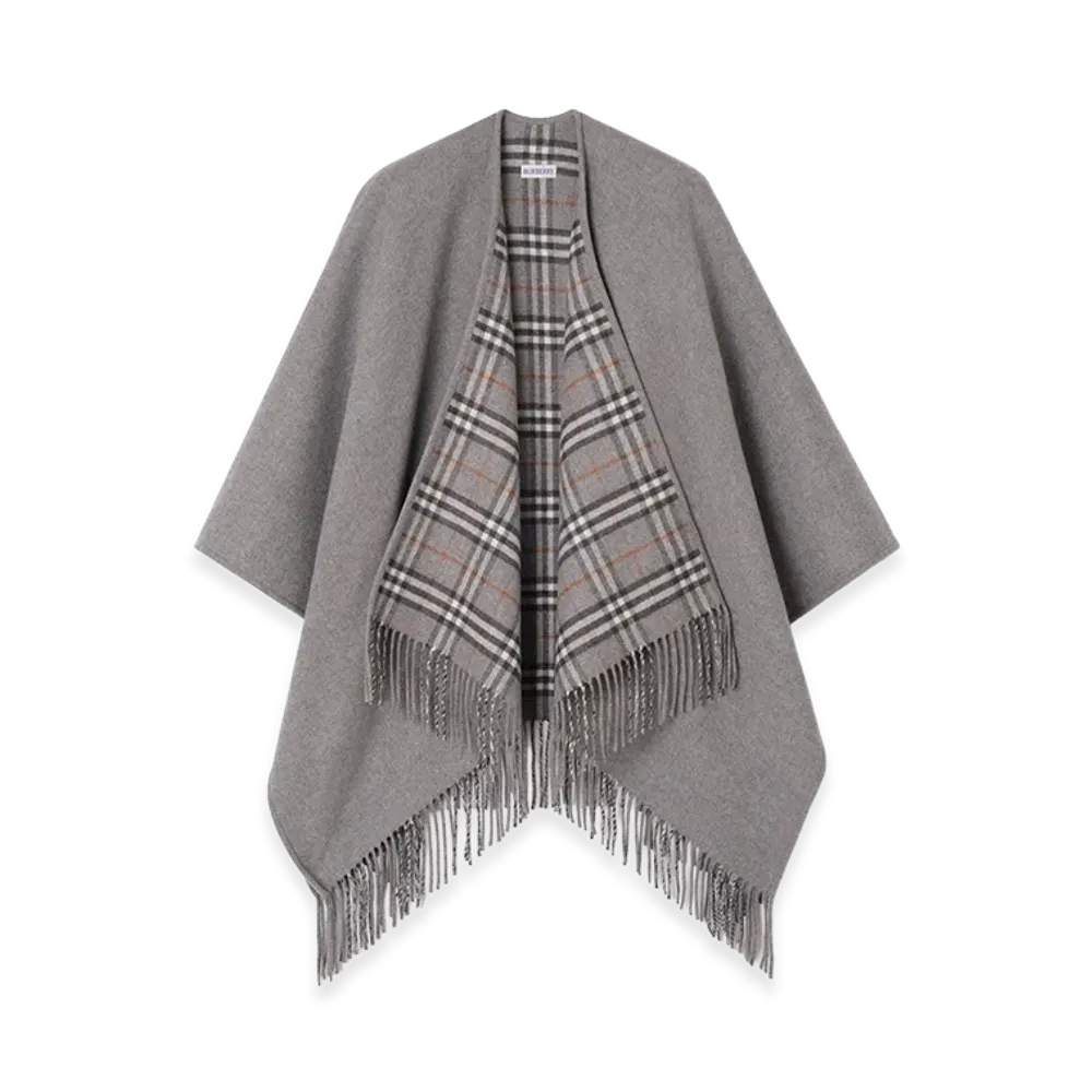 Burberry Women's Reversible Check Wool Cape "Grey"