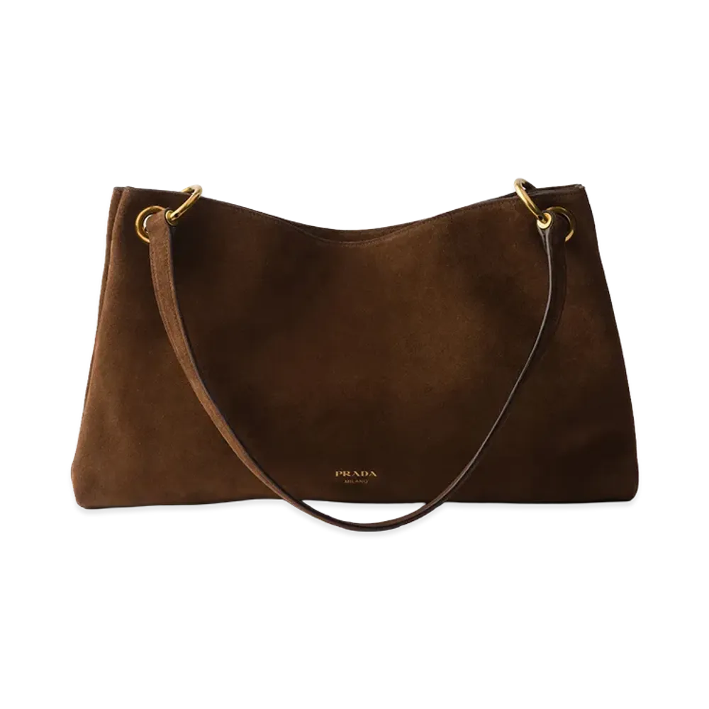 PRADA Etude Large Suede Shoulder Bag "Cocoa Brown"