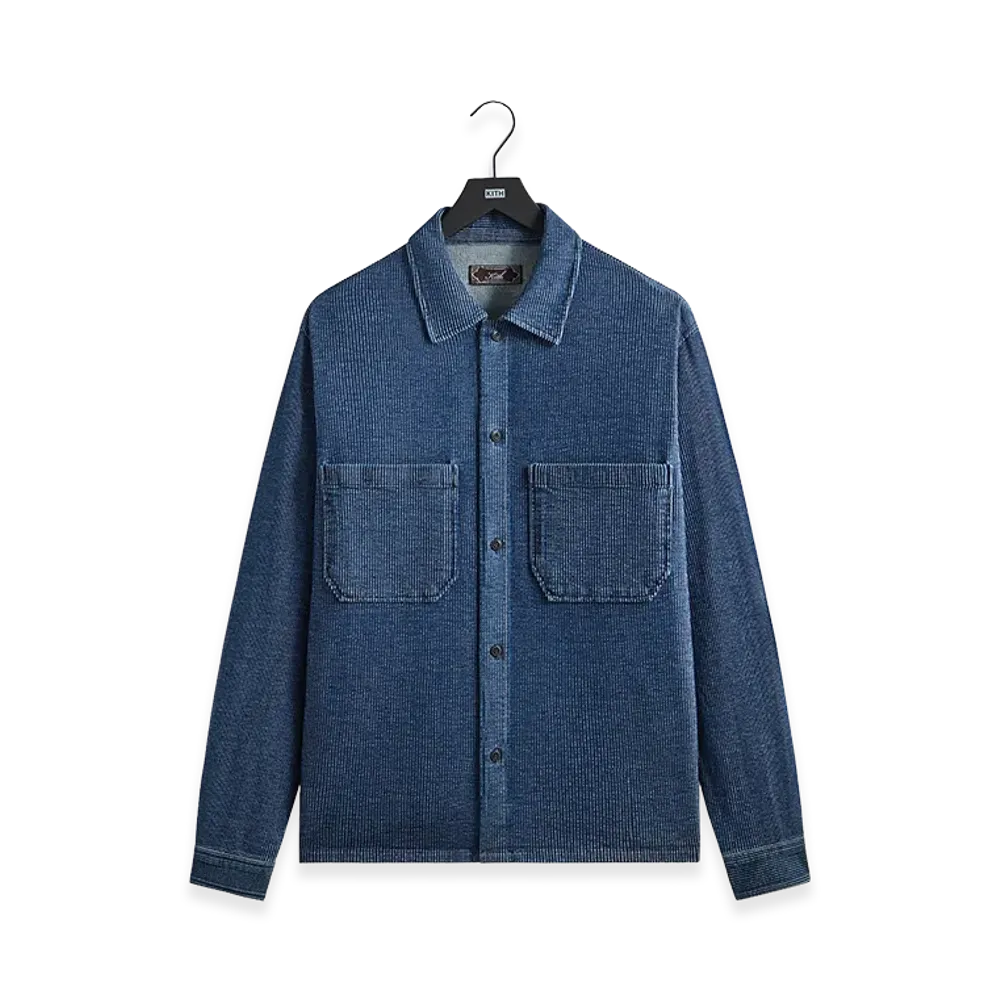 Kith Railroad Stripe Indigo Boxy Collar Overshirt "Dark Indigo"