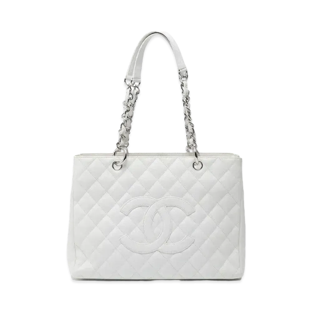 CHANEL GST Matelasse Chain Tote Bag Caviarskin "White/Silver"