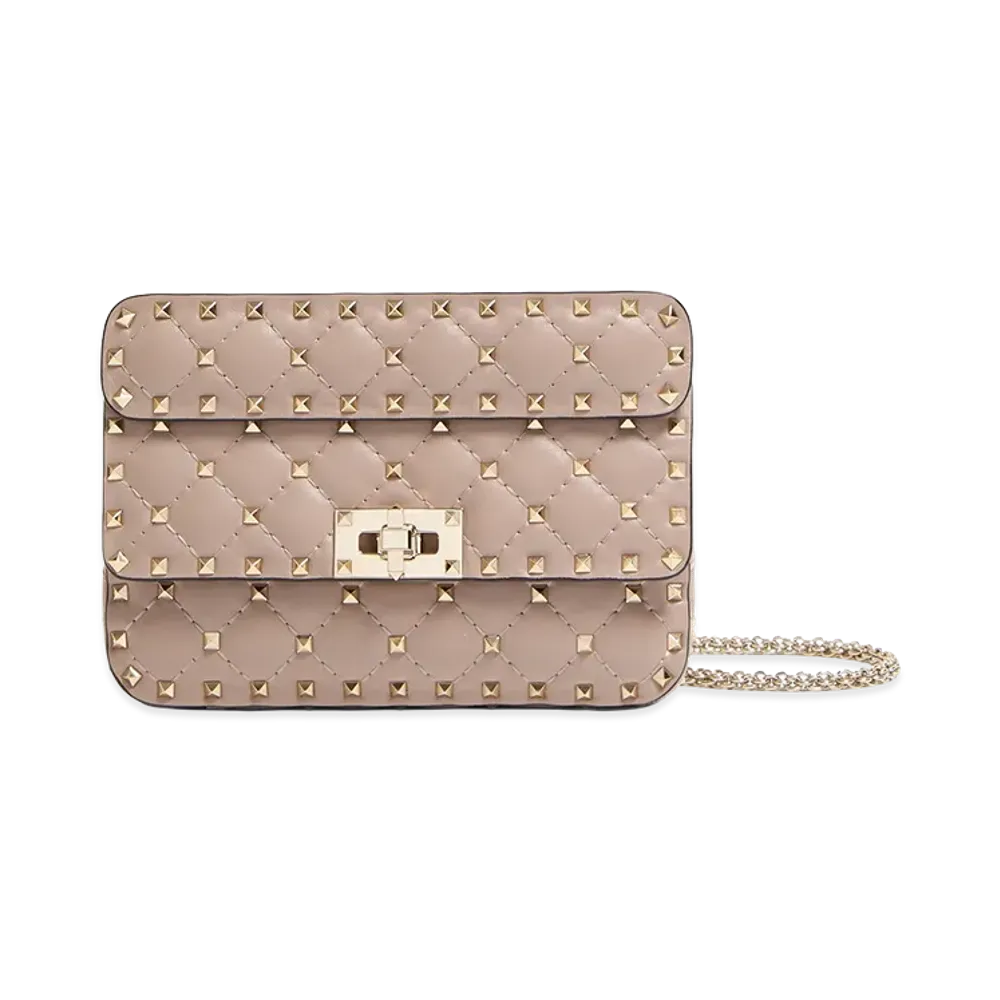 Valentino Women's Small Rockstud Spike Nappa Bag "Nude/Neutrals"