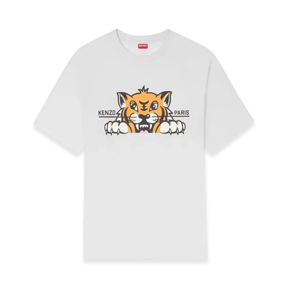 KENZO Happy Tiger Embroidered Cotton T-Shirt "Off White"