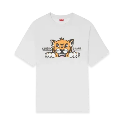 KENZO Happy Tiger Embroidered Cotton T-Shirt "Off White"