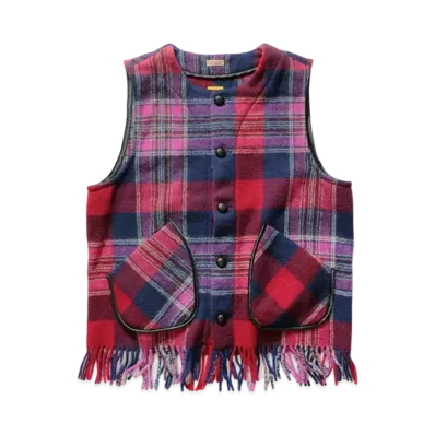 KAPITAL COUNTRY WOOL CHECK FRINGE GAUCHO VEST "Purple"
