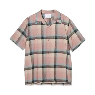 SUGARHILL RAYON OMBRE PLAID OPEN COLLER BLOUSE HALF SLEEVE "PINK OMBRE"