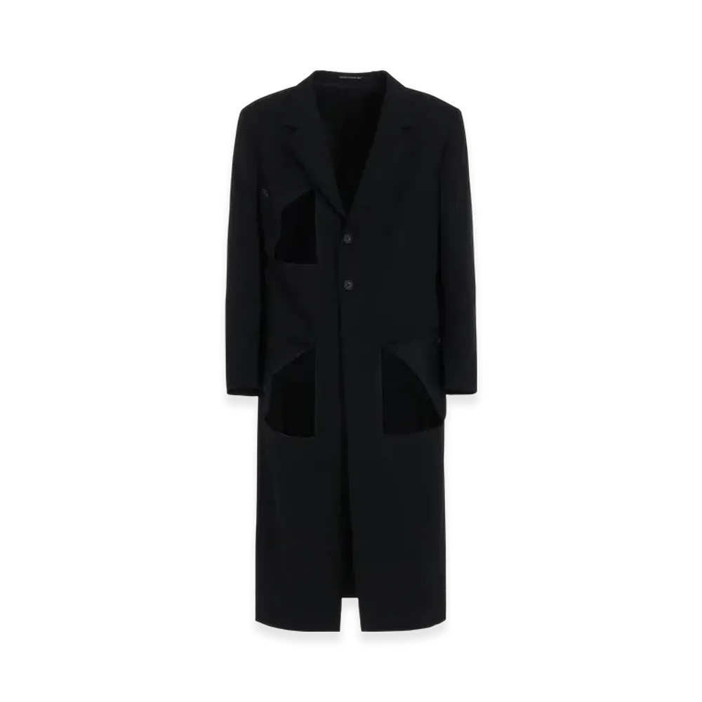 Yohji Yamamoto POUR HOMME Wool Gabardine Diagonal Button Long Jacket "Black"