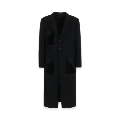 Yohji Yamamoto POUR HOMME Wool Gabardine Diagonal Button Long Jacket "Black"