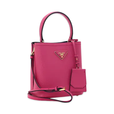 PRADA Women's Panier Saffiano Leather Small Bag "Magenta/Nero"