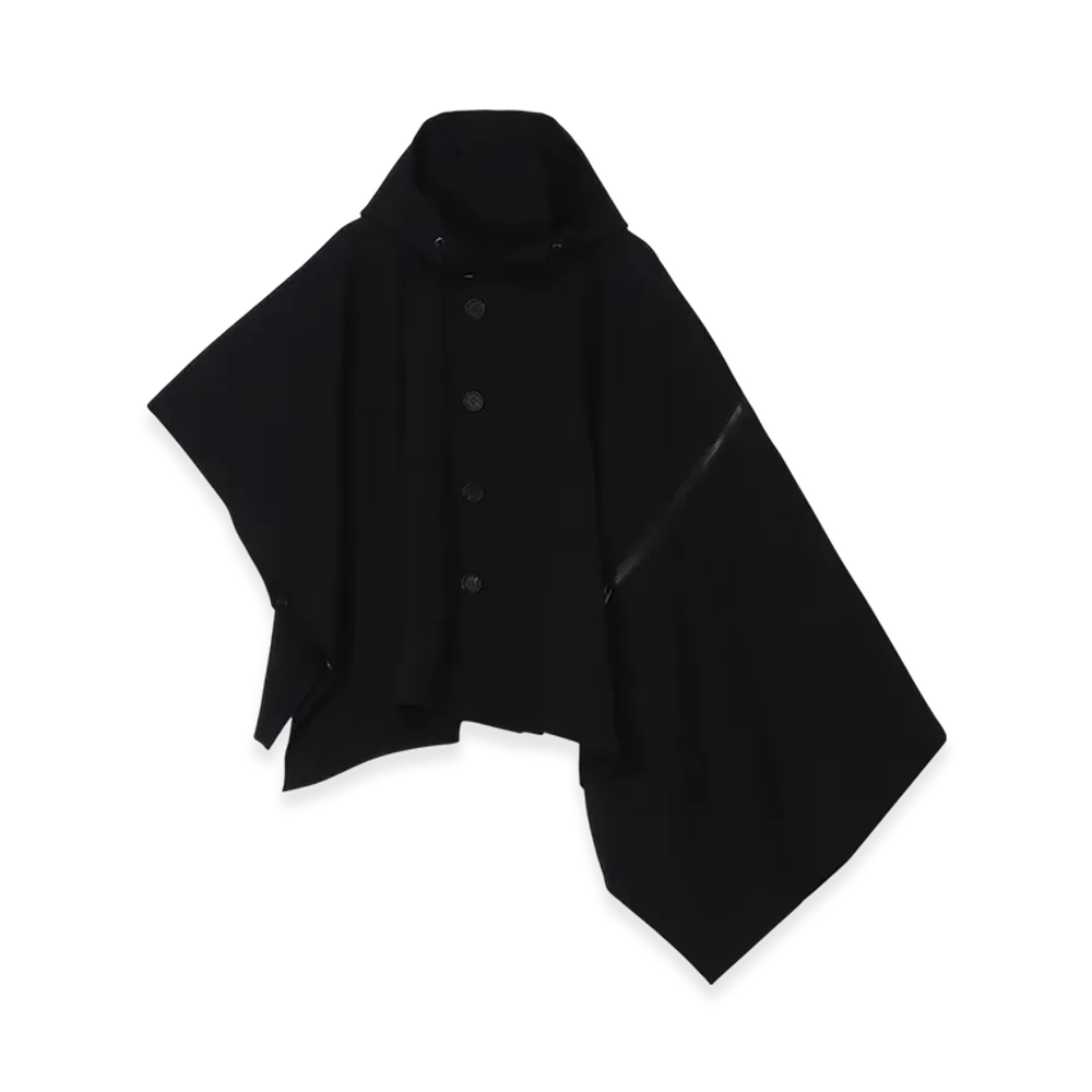 Yohji Yamamoto Gabardine Hodded Cape Coat "Black"