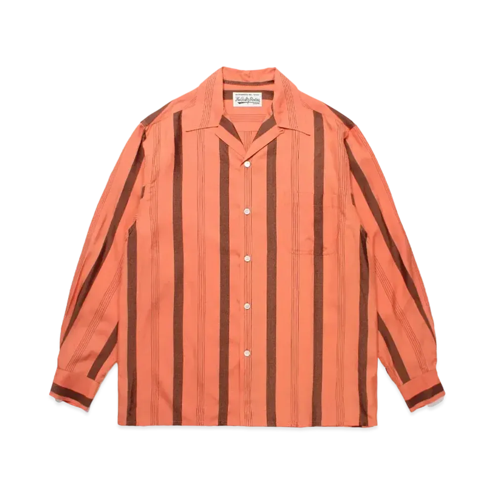 WACKO MARIA Striped Open Collar Shirt "Orange"
