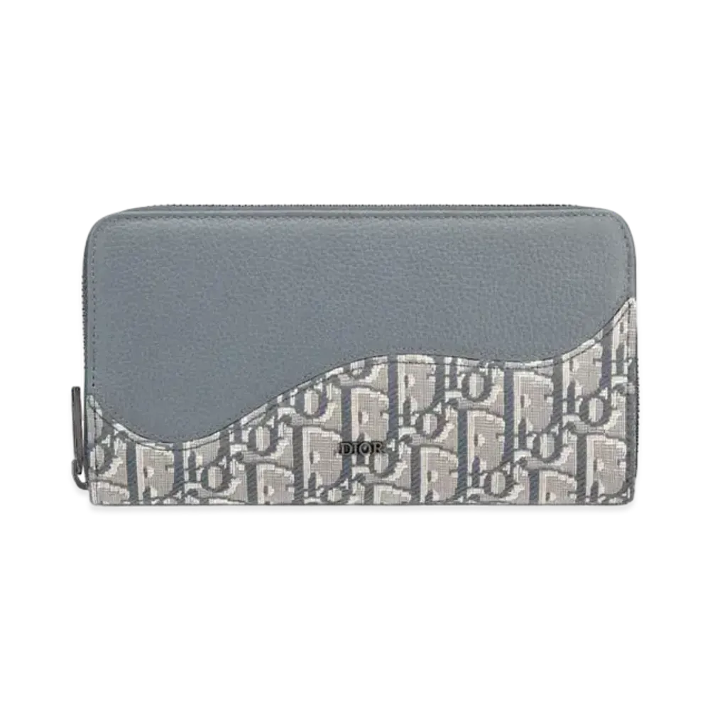 Dior Saddle Zipped Long Wallet Grained Calfskin Marquetry with Dior Oblique Jacquard "Deep Gray"