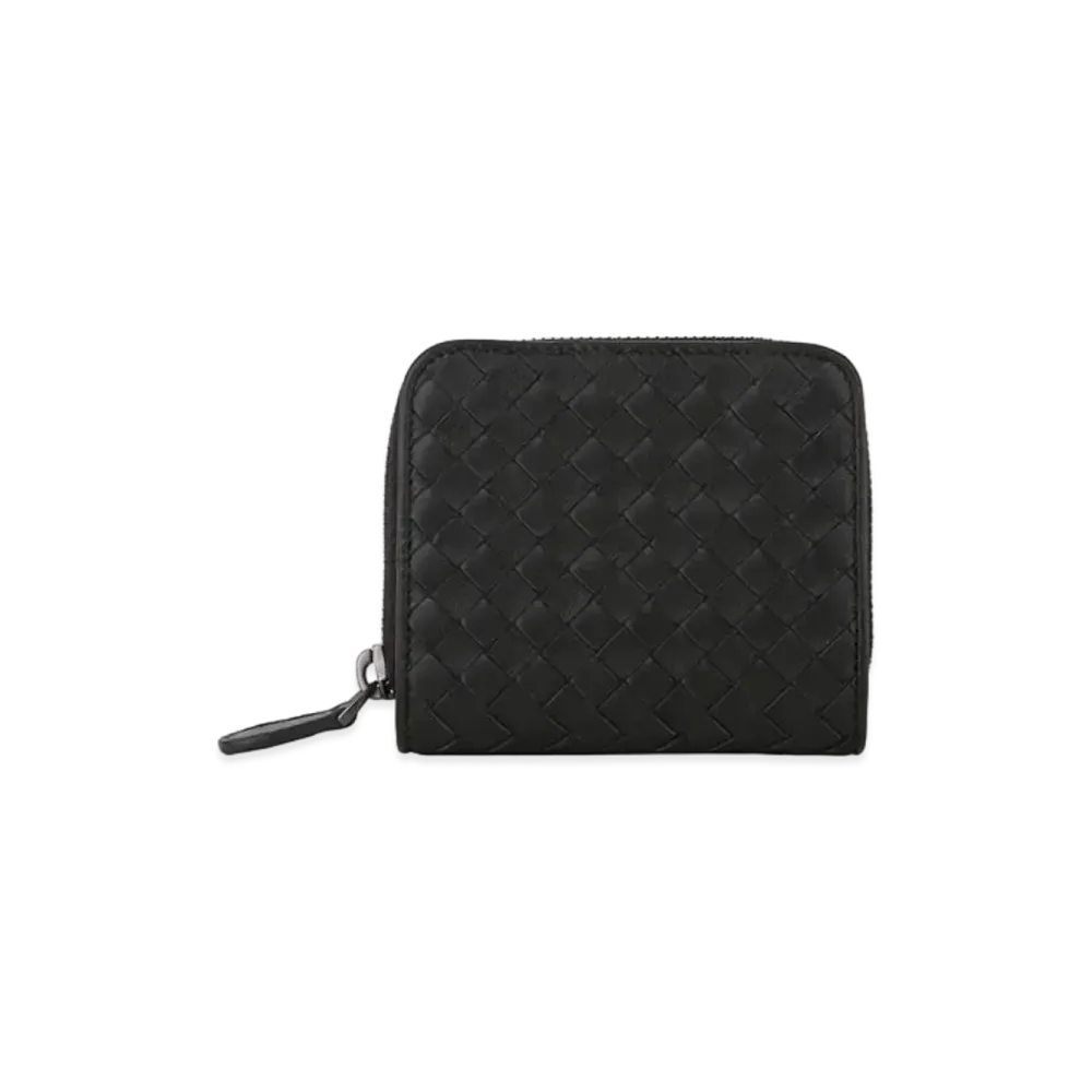 Bottega Veneta Intrecciato Lambskin Zip Around Short Button Wallet "Black"