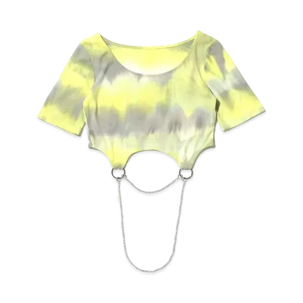 atmos pink x RIEHATA Pink Tie Dye Chain Cropped Tops "Yellow"