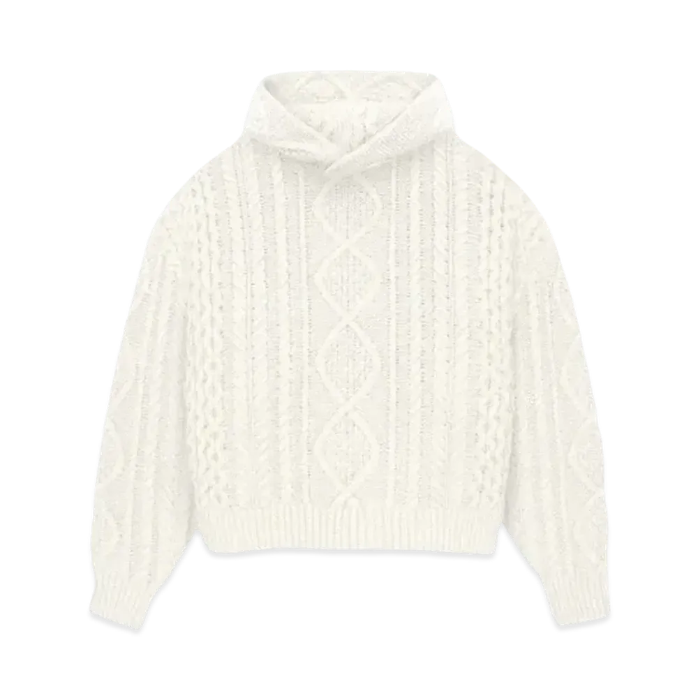 FEAR OF GOD ESSENTIALS Cable Knit Hoodie "Cloud Dancer"