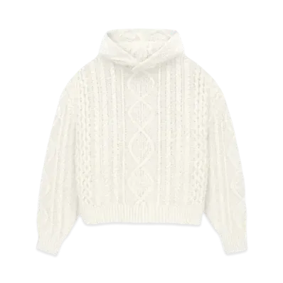 FEAR OF GOD ESSENTIALS Cable Knit Hoodie "Cloud Dancer"