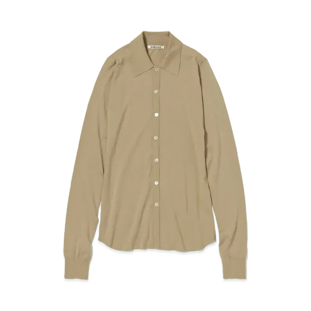 AURALEE Super High Gauge Cotton Knit Shirt Cardigan "Beige"