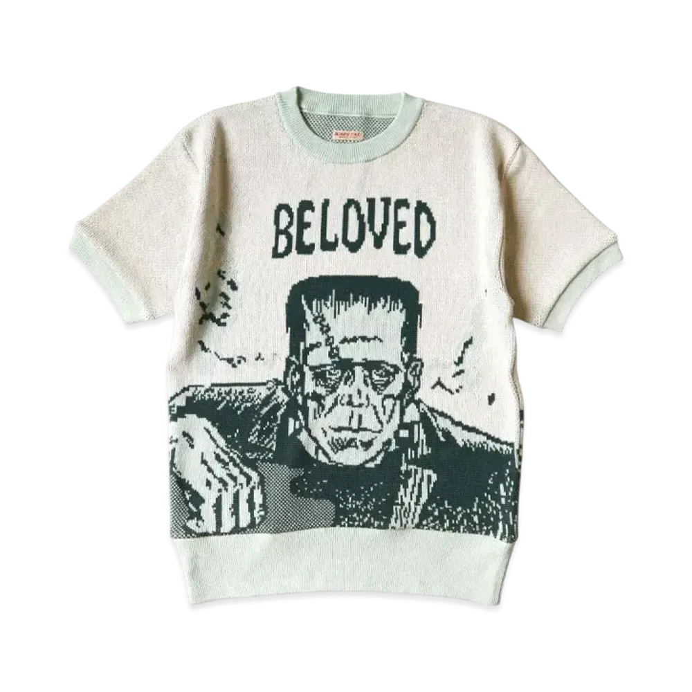 KAPITAL 8G Jacquard Knit Short Sleeve Vintage Sweater "Mint"