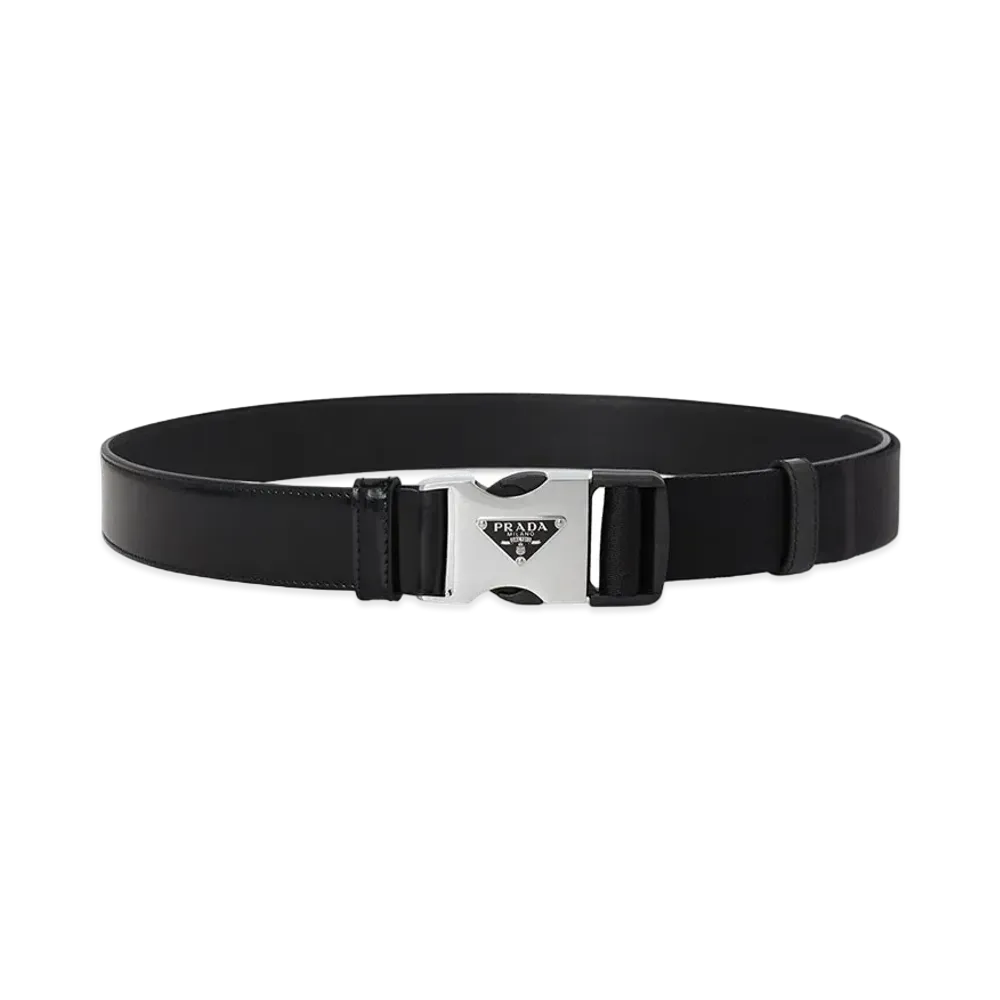 PRADA Brushed Leather x Weaving Tape Belt "Black"