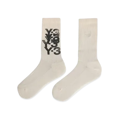Y-3 Graphic Crew Socks "White"