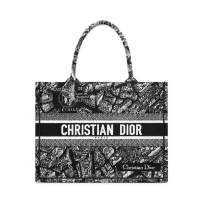 Dior Medium Dior Book Tote Plan de Paris Embroidery "Black/White"