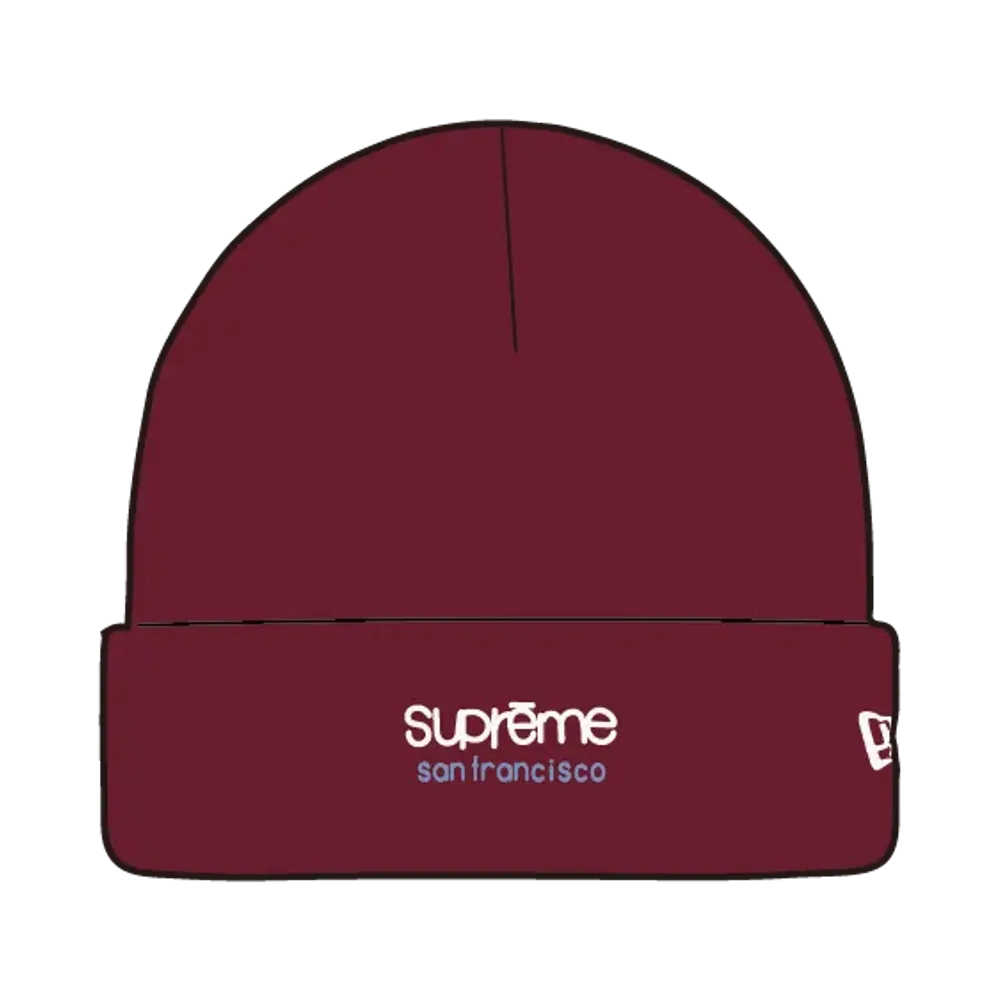 Supreme x New Era Classic Logo Shop Beanie (san francisco) "Dark Red"