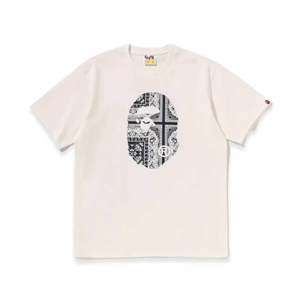 A BATHING APE Paisley Pattern Ape Head Tee "Ivory"