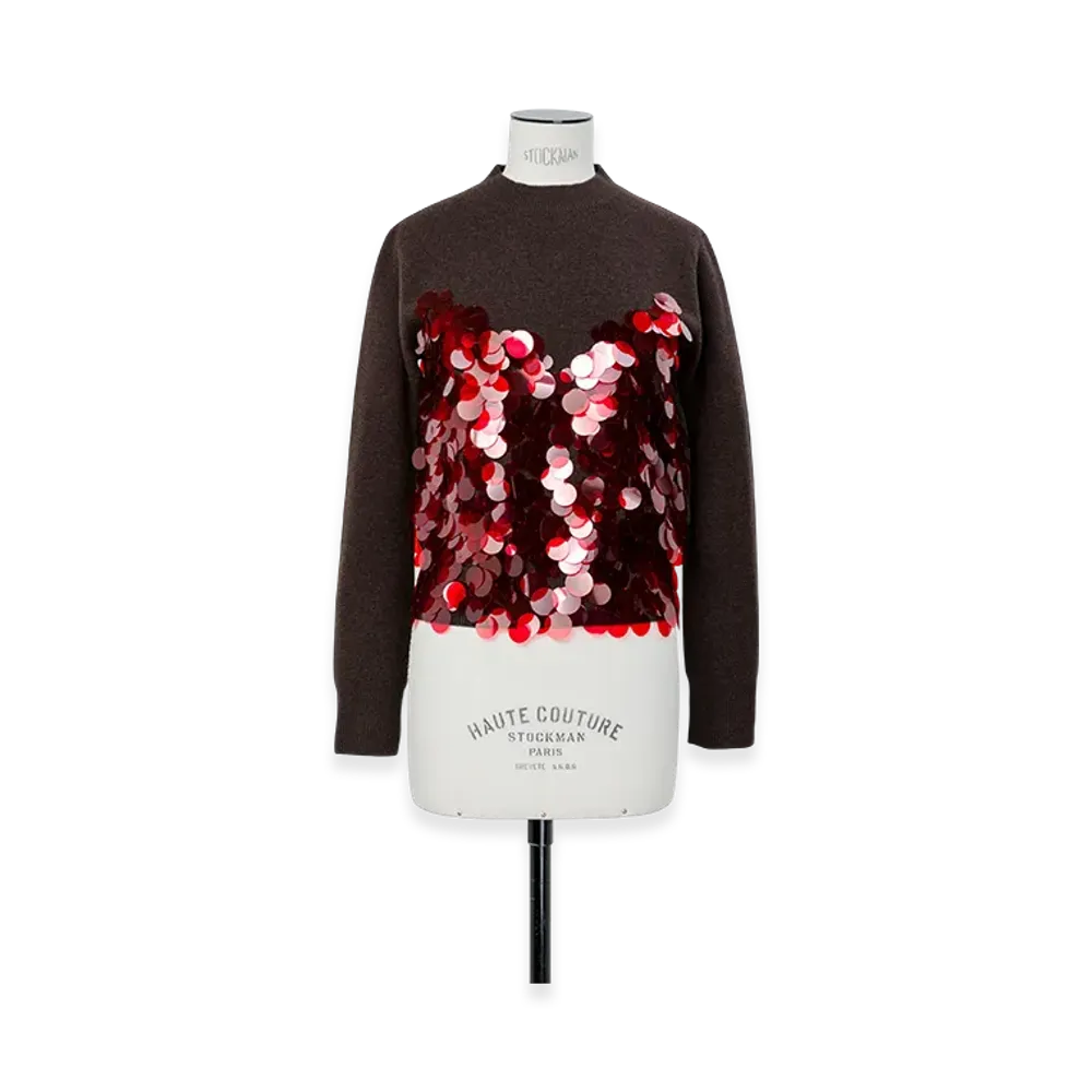 sacai Sequin Embroidery x Wool Knit Pullover "Brown/Red"