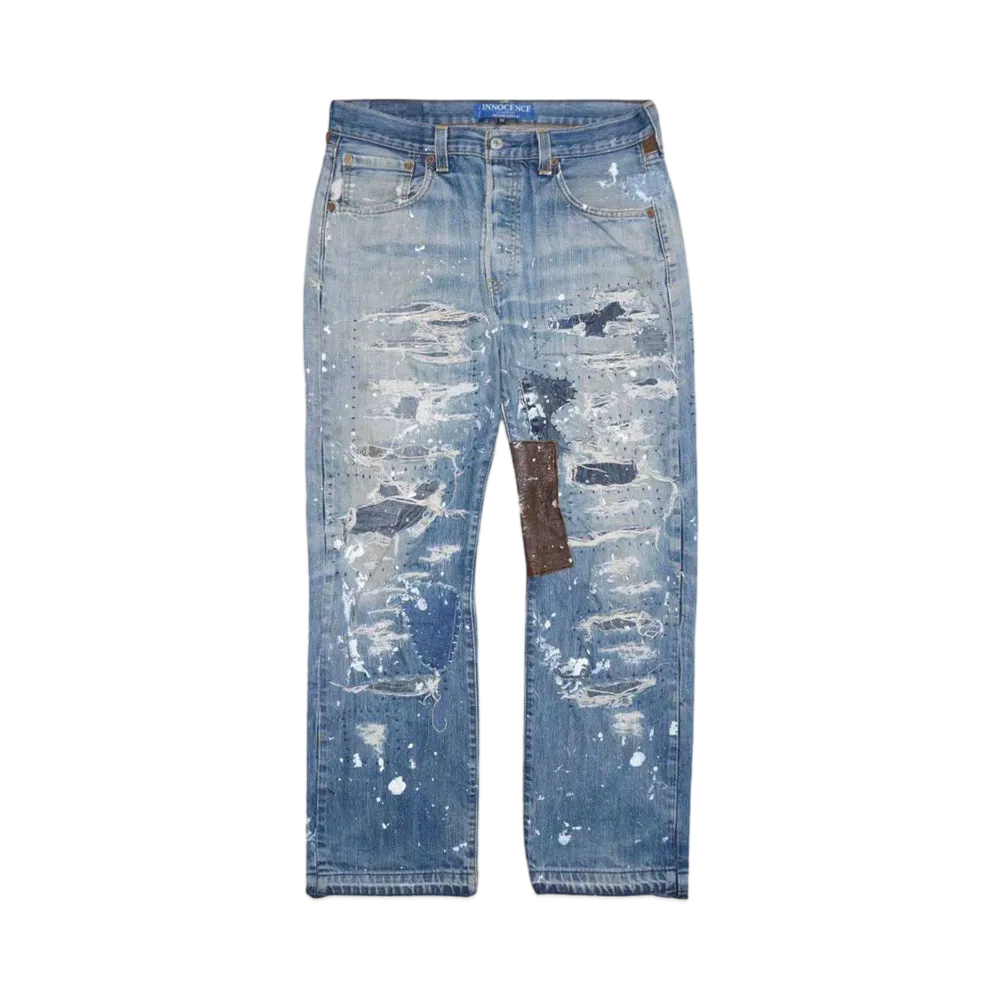 INNOCENCE NYC LEATHER PATCH DENIM PANTS "DENIM"