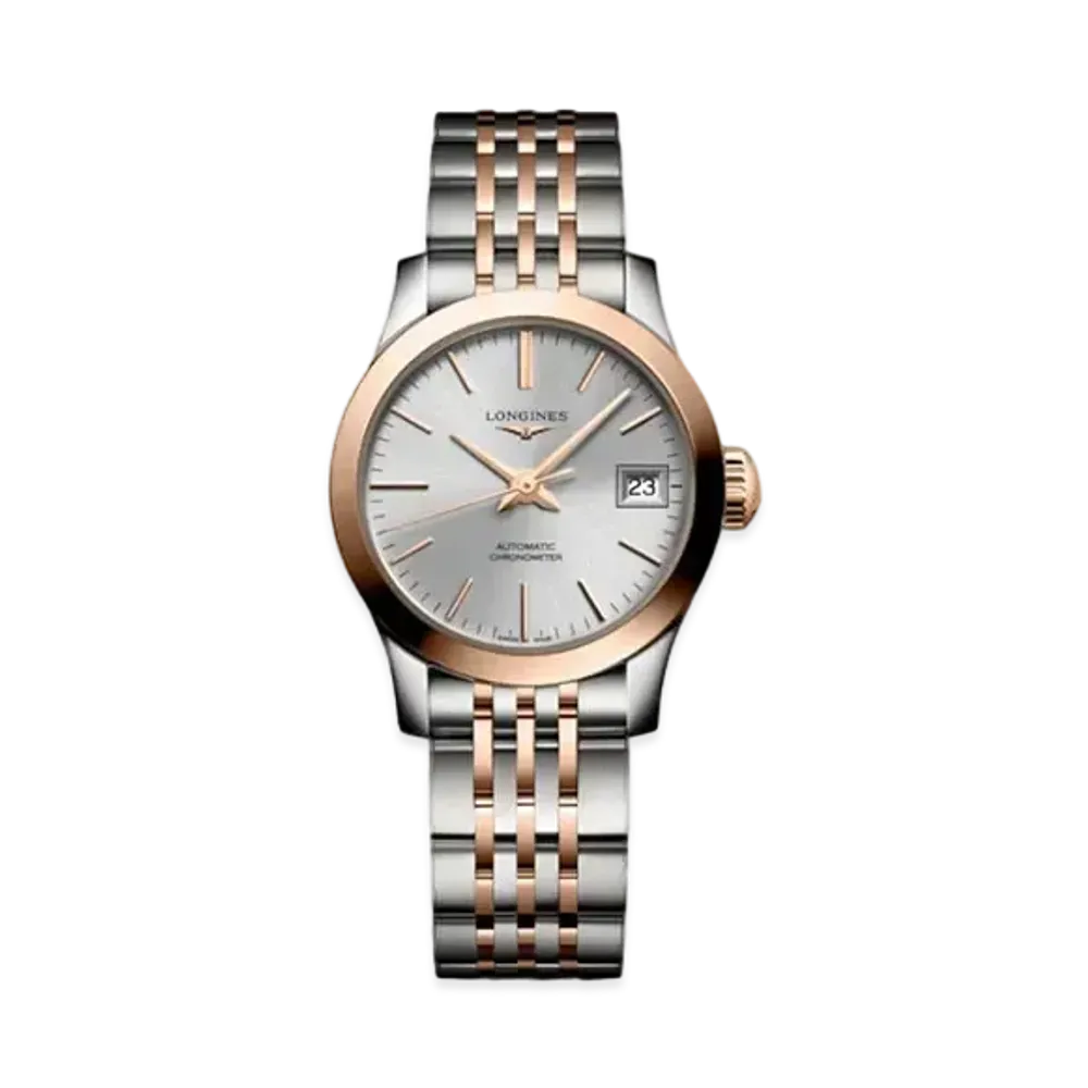 Longines Record Collection 26.00 mm "Silver Sun Ray/Stainless Steel/Rose Gold" L2.320.5.72.7