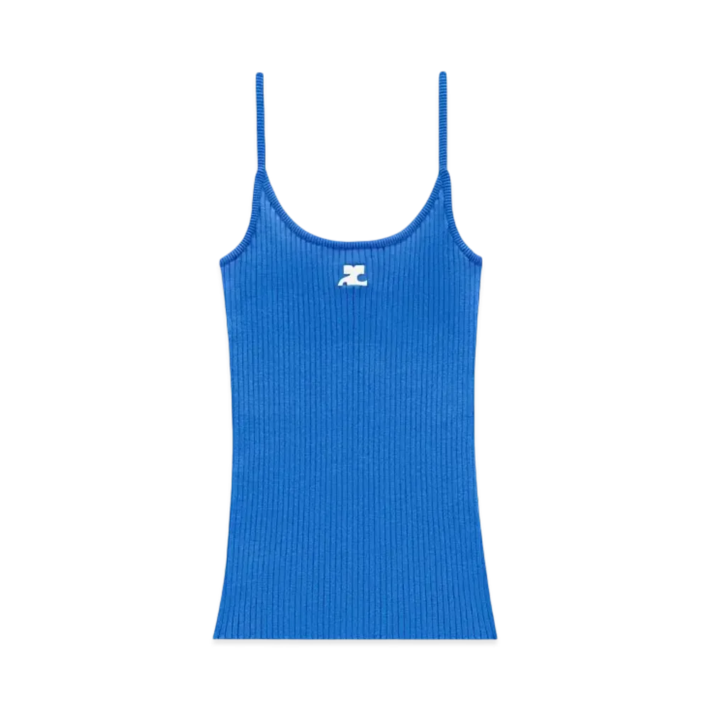 Courreges Reedition Rib Knit Tank Top "Blue"