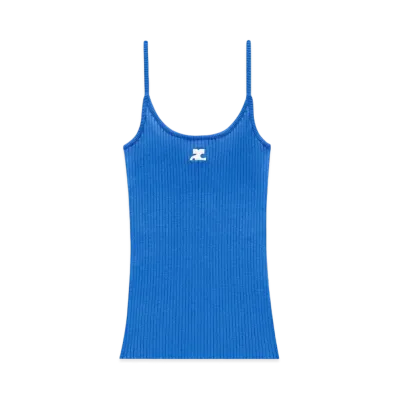 Courreges Reedition Rib Knit Tank Top "Blue"