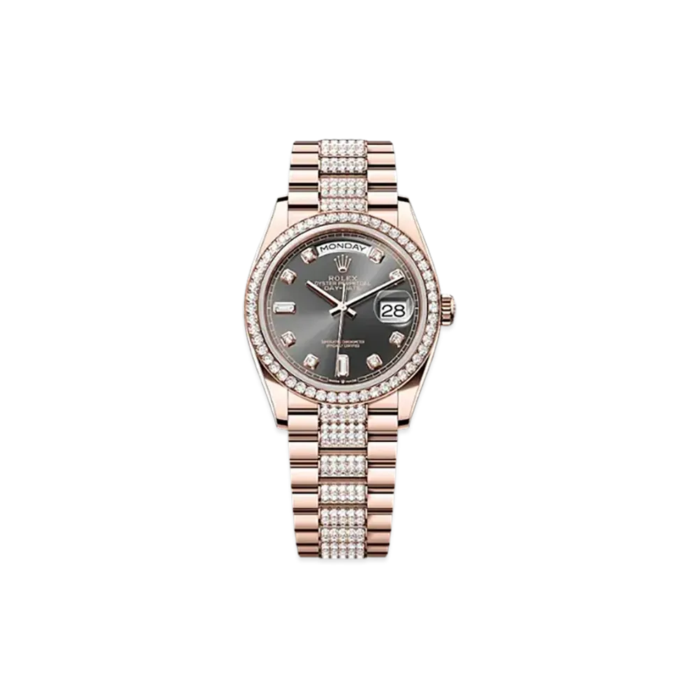 ROLEX Day-Date 36mm Everose Gold Diamond 128345RBR "Slate"
