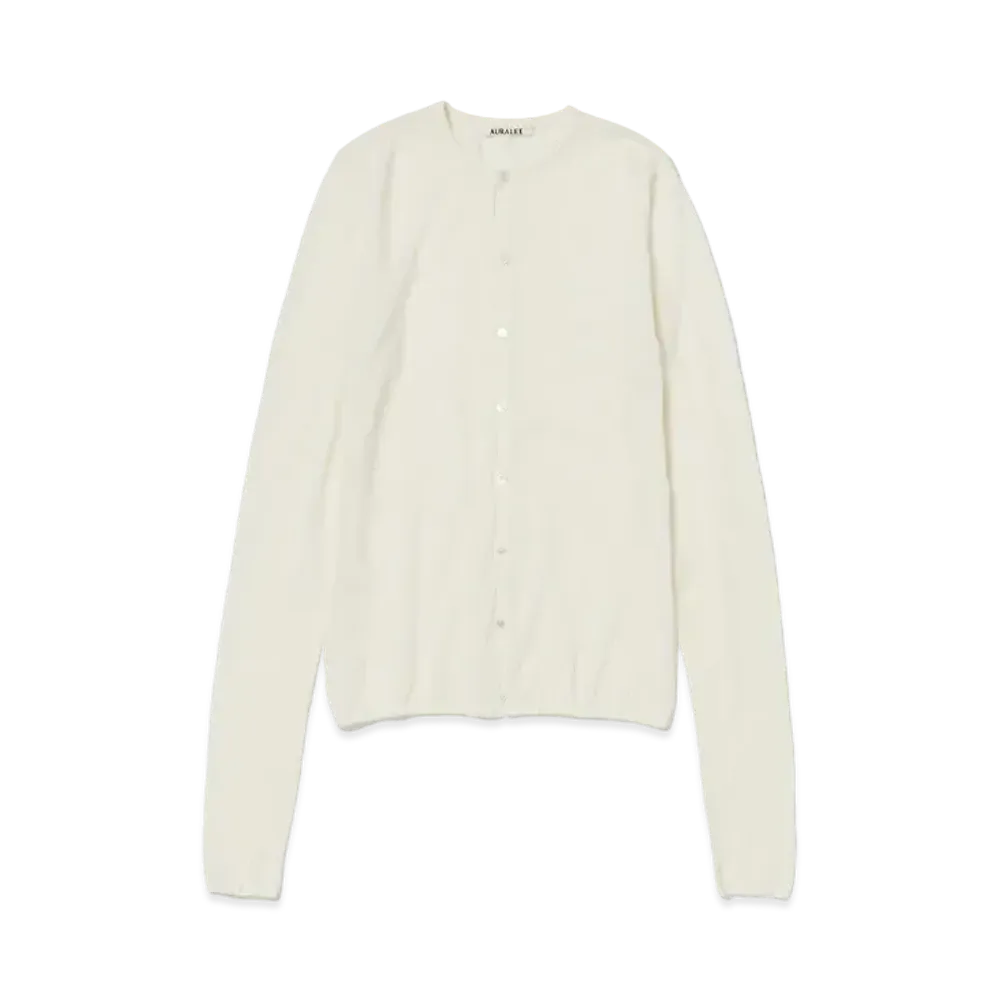 AURALEE Hard Twist High Gauge Wool Silk Knit Cardigan "Ivory"