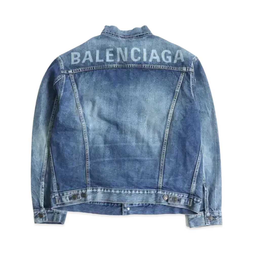 BALENCIAGA 18SS Back Logo Clash Denim Jacket "Blue"